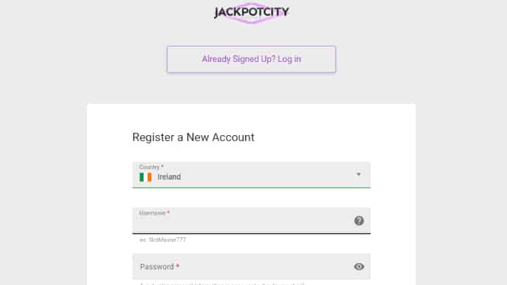 jackpot city registration process