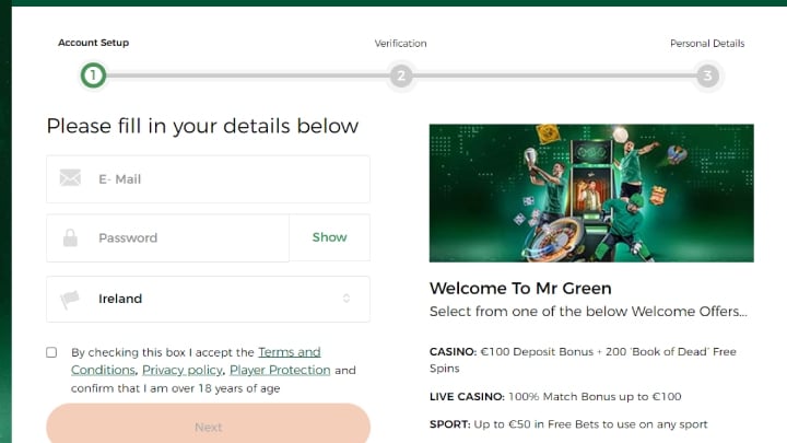 mr green registration process