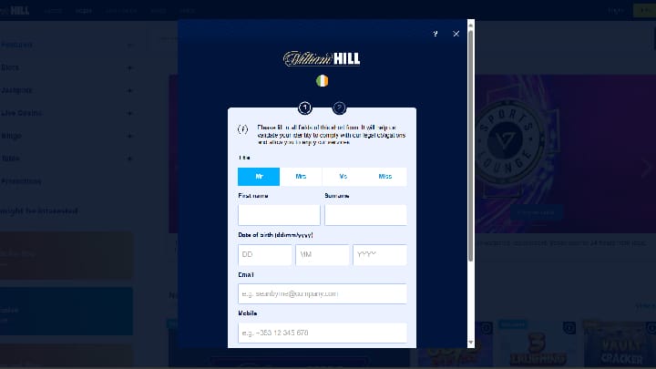 william hill casino registration process