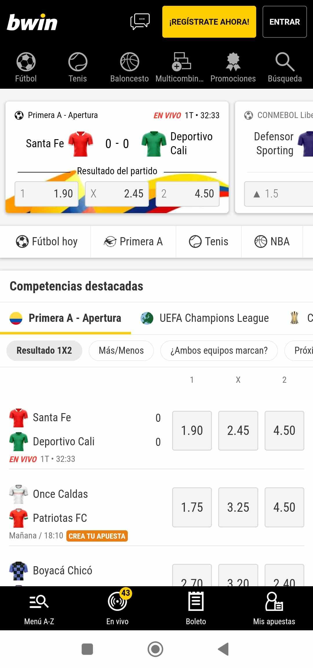 Bwin app Android deportes