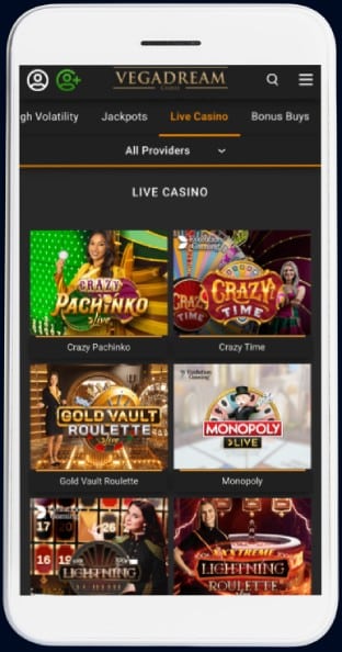 vegadream casino mobile live casino