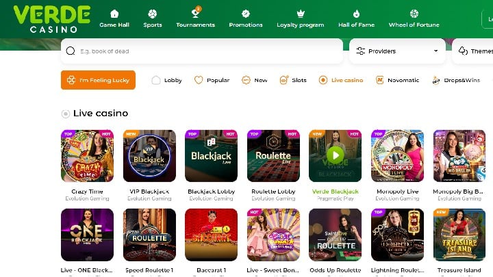 verde casino live games